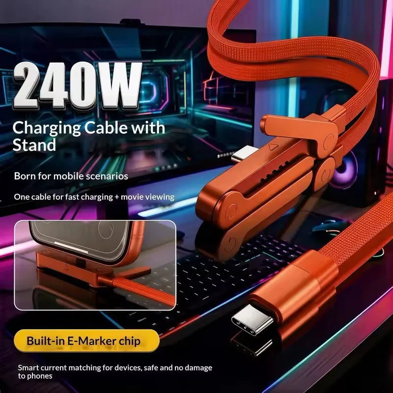 240W USB-C Foldable Charging Cable with Built-In Phone Stand USB-C Charging Cable P3 Default Title