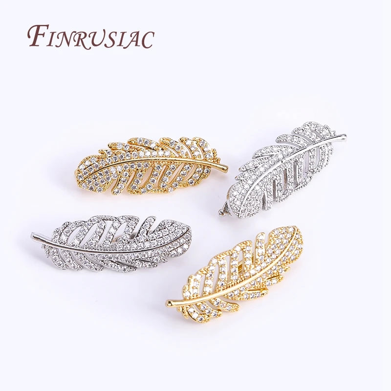 18K Gold Plated Feather Pearl Clasp – Zircon Necklace Finding Jewelry Clasp Finding P3