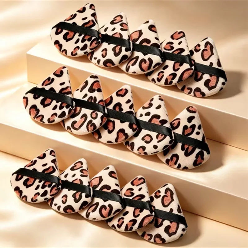 Leopard Print Velvet Powder Puff Set | 3 Shapes, Ribbon Strap Makeup Powder Puff P3