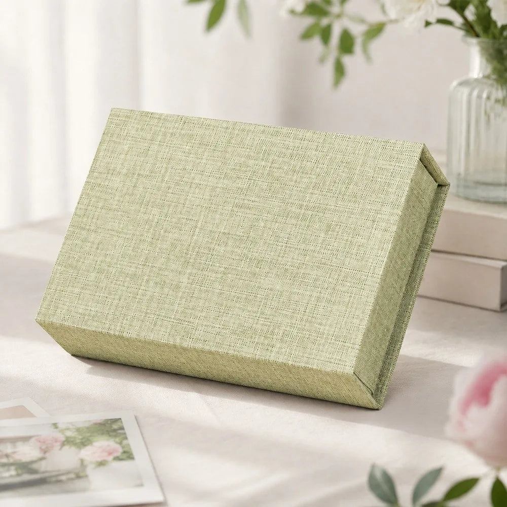 Linen Fabric Photo Storage Box – Flip Lid & Magnetic Close Fabric Storage Box P3 Green