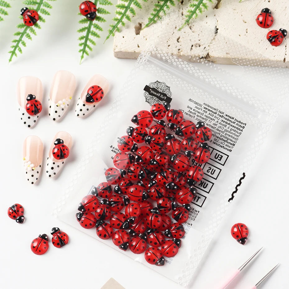 Ladybug Nail Charms Flatback Acrylic DIY Decorations 50/100pc Nail Art Charms P3 S-321-01-50pcs
