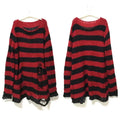 Women's Oversized Striped Hollow Knit Sweater | Punk Gothic Knit Pullover Sweater P3 Red One Size