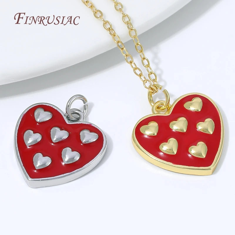 Red Enamel Heart Charms 18K Gold Plated DIY Pendant Jewelry Charm Pendant P3