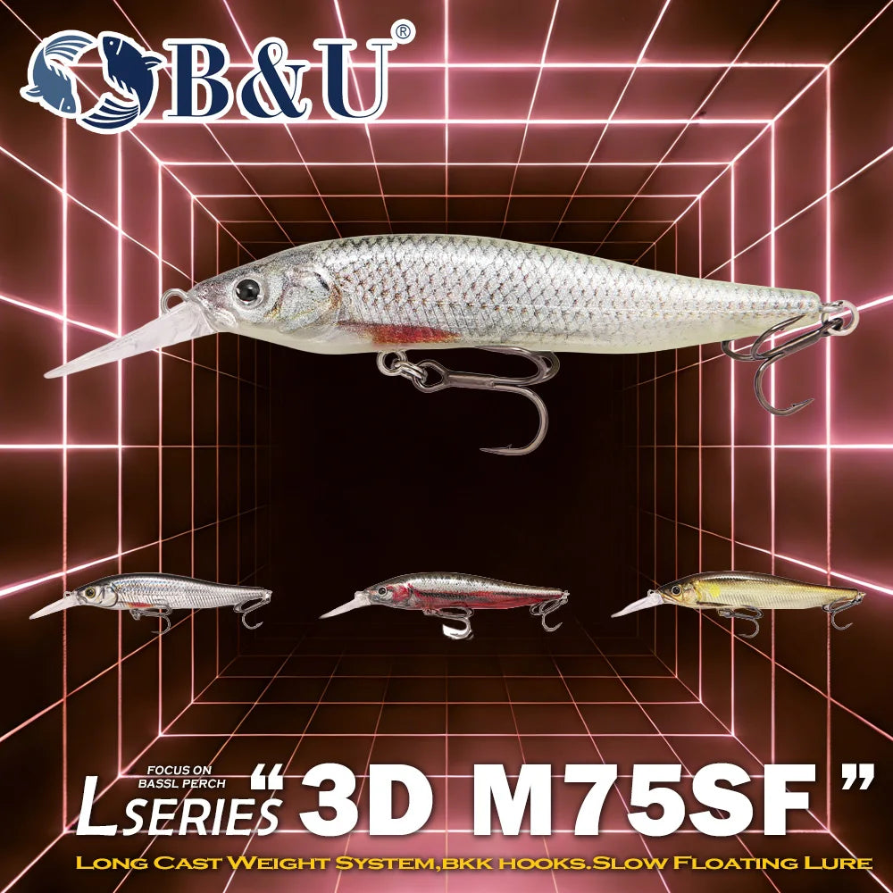 B&U Slow Floating Minnow Lure Set – Bass Pike Perch Jerkbait 4pc Fishing Lure Set P3