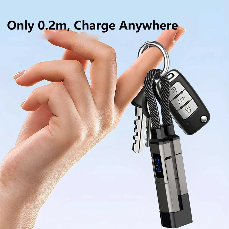 4-in-1 65W USB-C Keychain Fast Charging Cable | LED Display USB-C Charging Cable P3