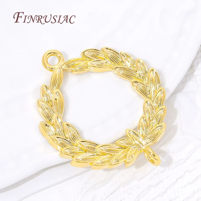 18K Gold Plated Olive Leaf Wreath Connector Charms | DIY Jewelry Jewelry Connector Charms P3