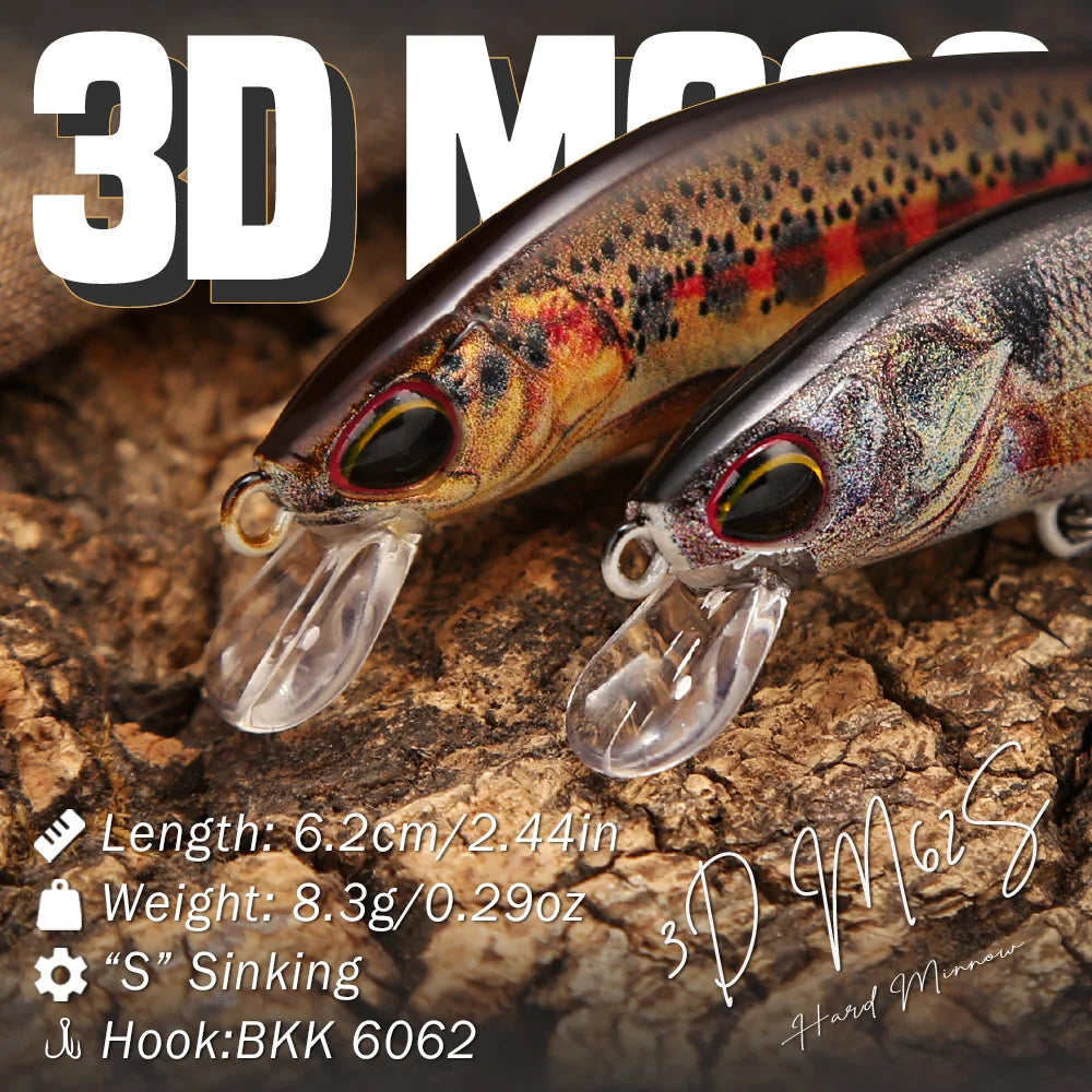 B&U Trout Sinking Minnow Lure Set – 3D Jerkbait Crankbait 3/4pcs Fishing Lure Set P3