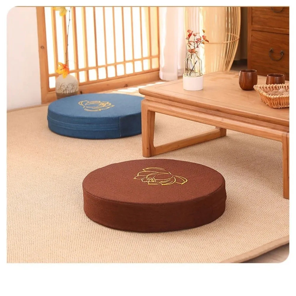 Lotus Embroidered Round Yoga Meditation Cushion – Linen Cotton Meditation Floor Cushion P3