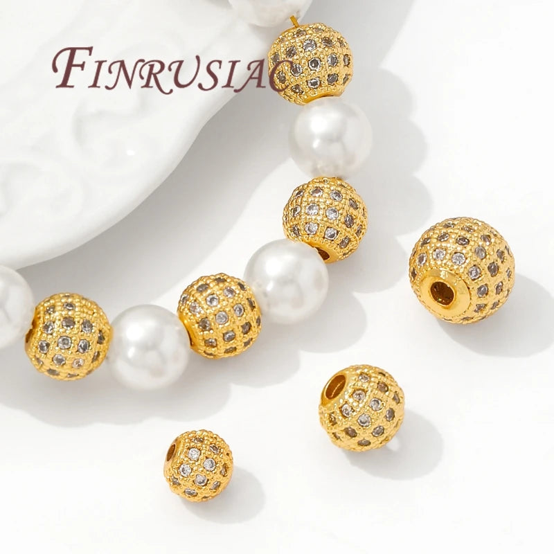 18K Gold Plated Zircon Spacer Beads 6mm 8mm 10mm – DIY Jewelry Jewelry Spacer Beads P3