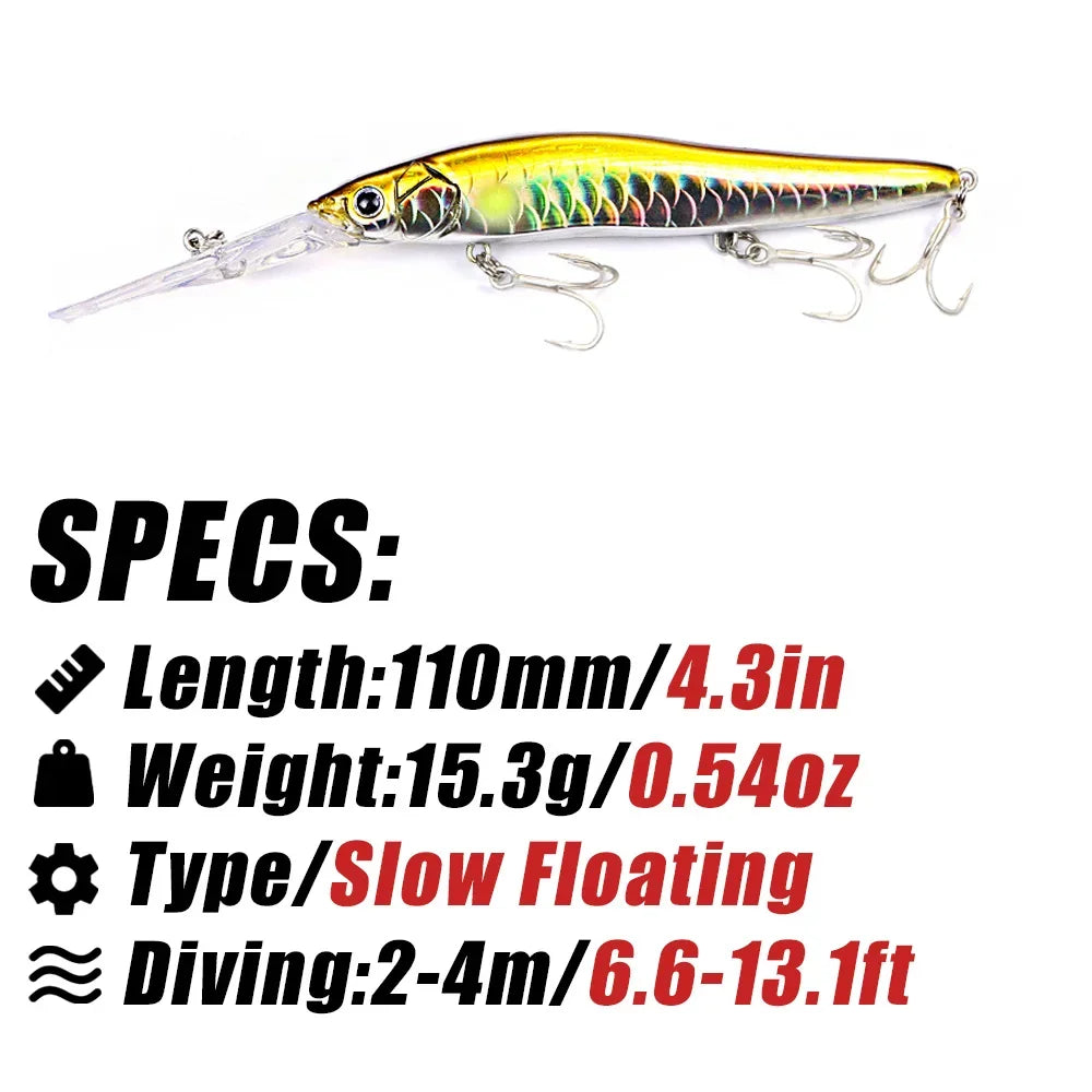 B&U 110mm Deep Diving Minnow Crankbait – Bass Pike Walleye Lure Minnow Crankbait Lure P3