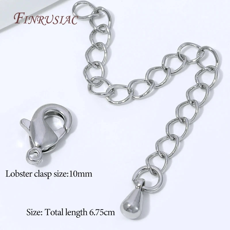 18K Gold Plated Lobster Clasp & Extender Chain | DIY Jewelry Jewelry Making Findings P3 Rhodium Plated 10 pcs