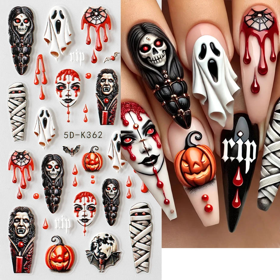 Halloween 3D Nail Art Stickers – Ghost Pumpkin Spider 2 Sheets Nail Art Stickers P3