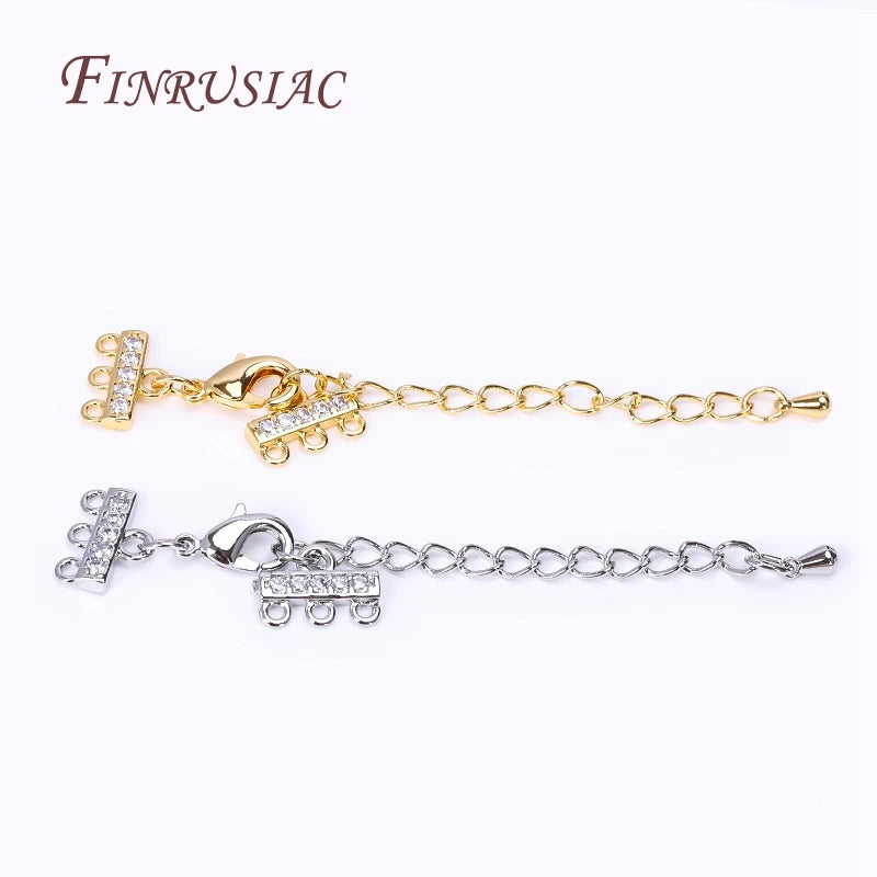 18K Gold Plated Zircon Lobster Clasp & Extension Chain Connector Jewelry Clasp Connector P3