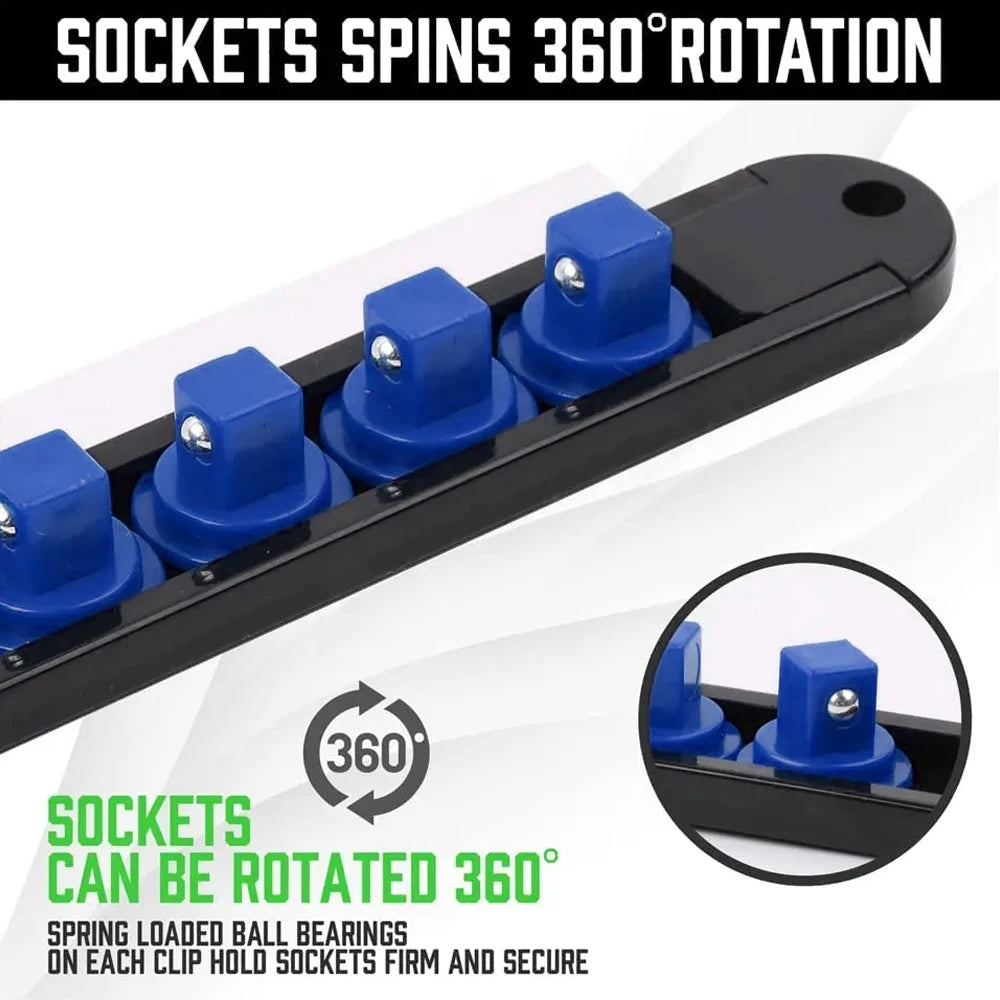 37.5cm Rotatable Socket Organiser | 1/4" 3/8" 1/2" Rail ABS Socket Organiser Rail P3