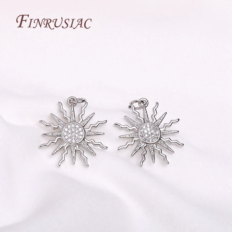 18K Gold Plated Sun Charm Pendant | DIY Jewelry Making Jewelry Charm Pendant P3 Rhodium plated 5 Pieces