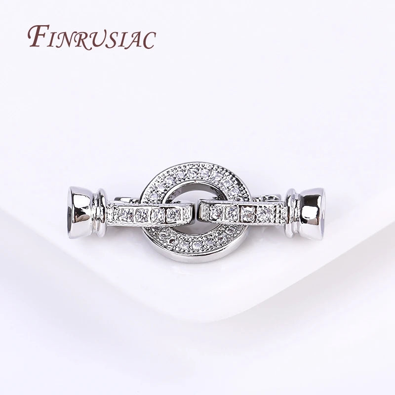 Rhodium Gold Plated Round Connector Clasp – Zircon Necklace DIY Jewelry Clasp Findings P3