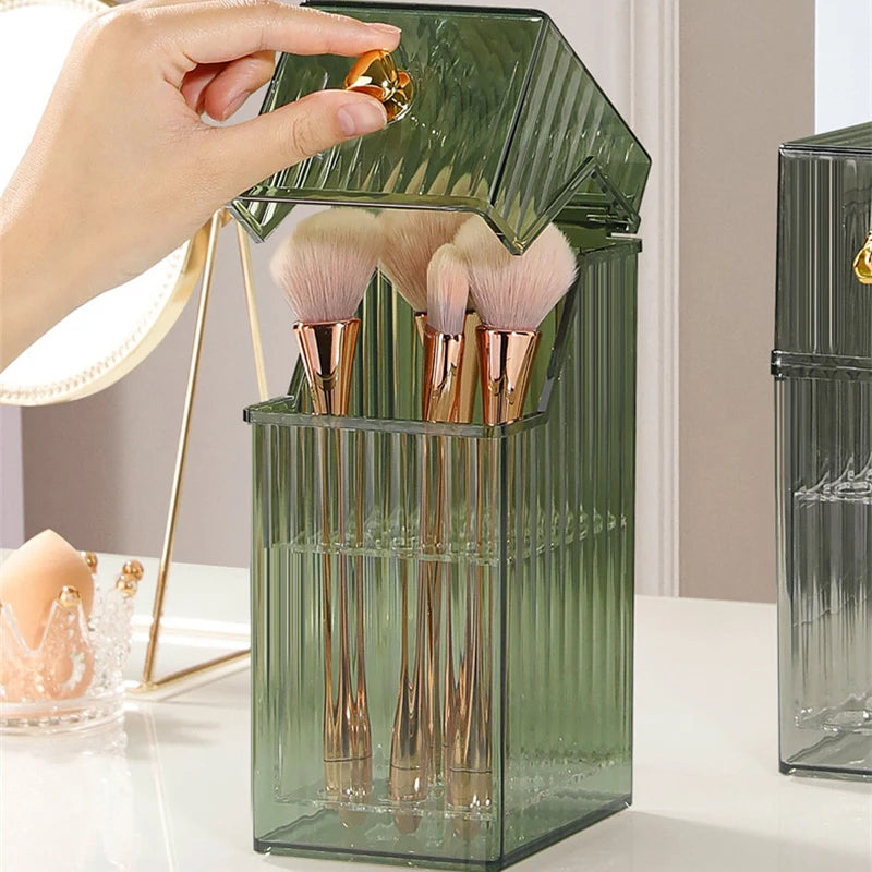 Clear Acrylic Makeup Brush Holder with Lid | Large Capacity Makeup Brush Organizer P3