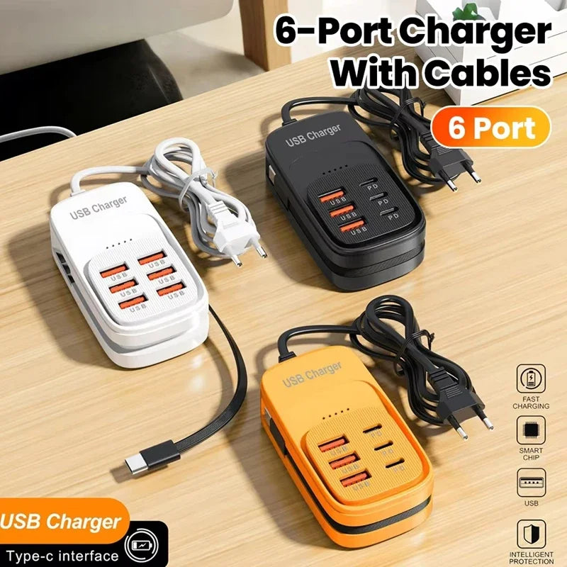 6-in-1 Desktop Charging Station | USB-A & PD Type-C Hub USB Charging Station P3