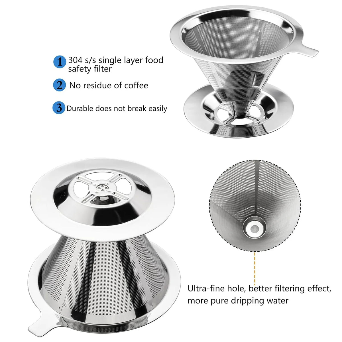 Reusable Double Layer Stainless Steel Coffee Filter with Base Coffee Filter P3