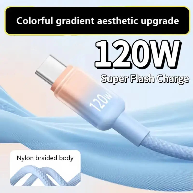 120W USB-C Fast Charging Nylon Braided Cable | iPhone & Android USB-C Charging Cable P3
