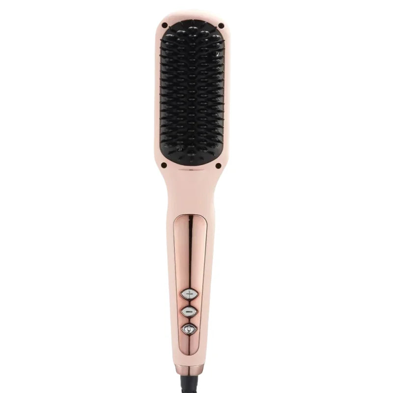 2-in-1 Electric Hair Straightening Brush – Straight & Curly Hair Straightening Brush P3 Pink USB Type-C