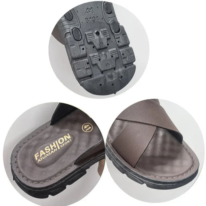 Men's Faux Leather Thick Sole Open Toe Beach Sandals Men's Beach Sandals P3