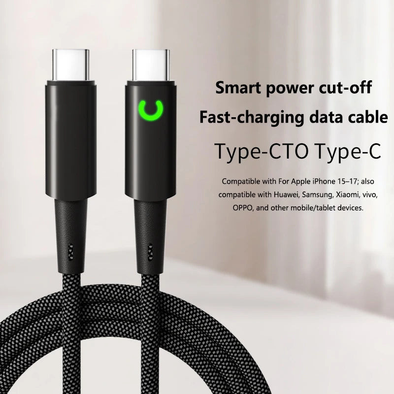 PD 240W Dual USB-C Fast Charging Cable – 6A Nylon Braided USB-C Charging Cable P3 CC Black 2m