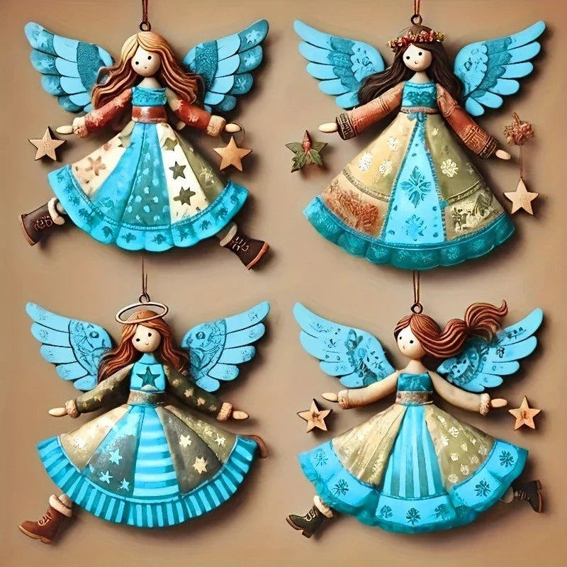 4-Piece Vintage Angel Wooden Christmas Tree Ornaments Set Christmas Tree Ornaments P3 8cm D model 8CM