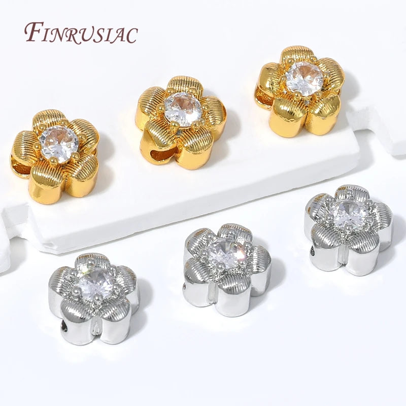 18K Gold Plated Micro Pavé CZ Flower Spacer Beads | DIY Jewelry Jewelry Spacer Beads P3