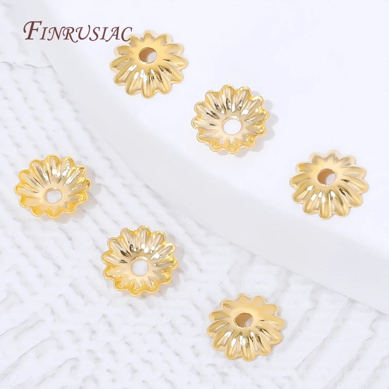 18K Gold Plated Brass Flower Bead Caps | Wavy Edge 20/40 Pcs Jewelry Bead Caps P3