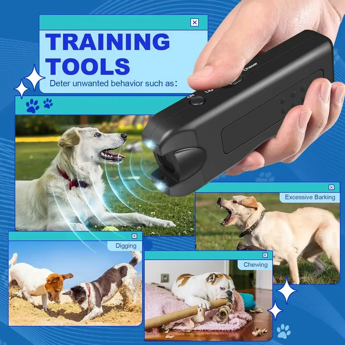 Ultrasonic Dog Repeller Anti-Barking Trainer with LED | Black Dog Training Device P3