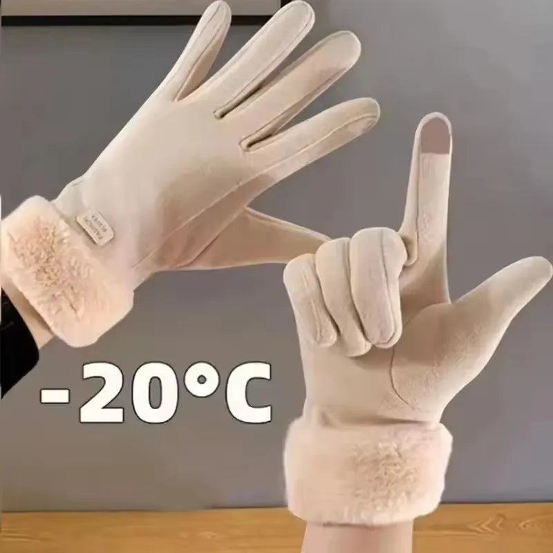 Women's Beige Touchscreen Winter Gloves – Plush Lined Winter Touchscreen Gloves P3