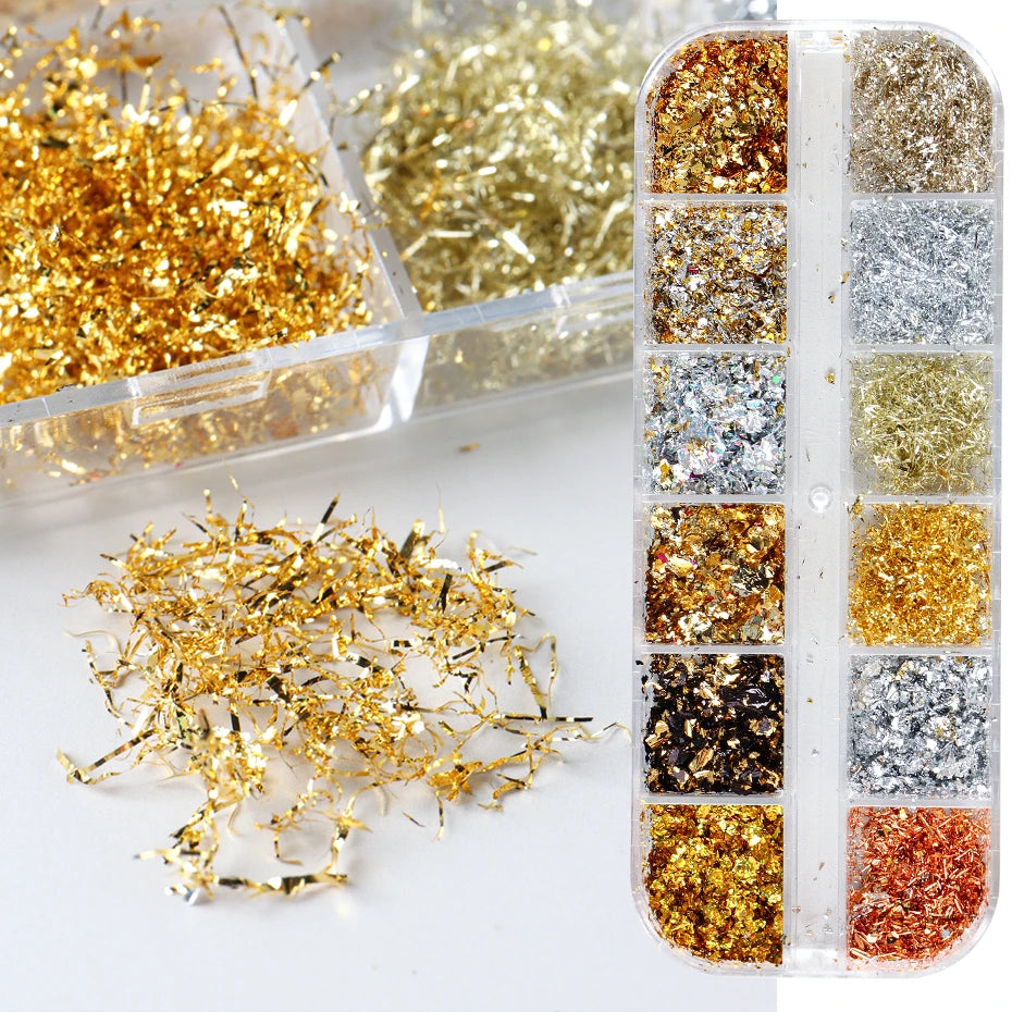 12-Color Holographic Nail Foil Flakes – Glitter Nail Art Kit Nail Art Decoration P3