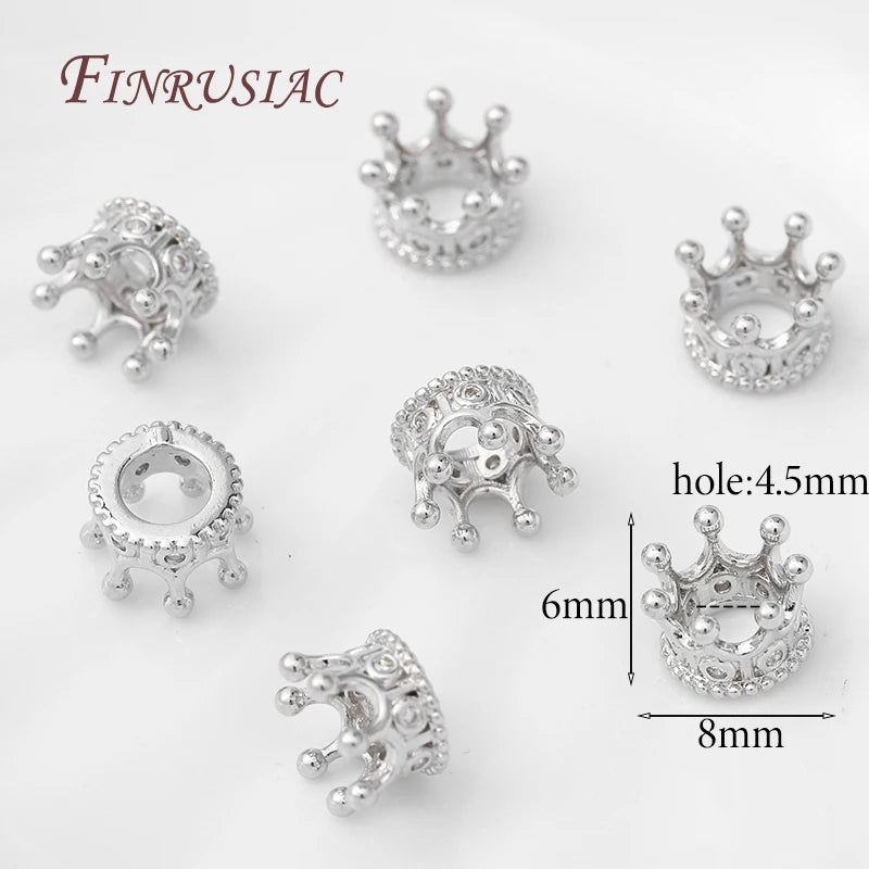 18K Gold Plated Zircon Crown Spacer Beads | Jewelry Making Jewelry Spacer Beads P3 Rhodium Plated 10 pcs