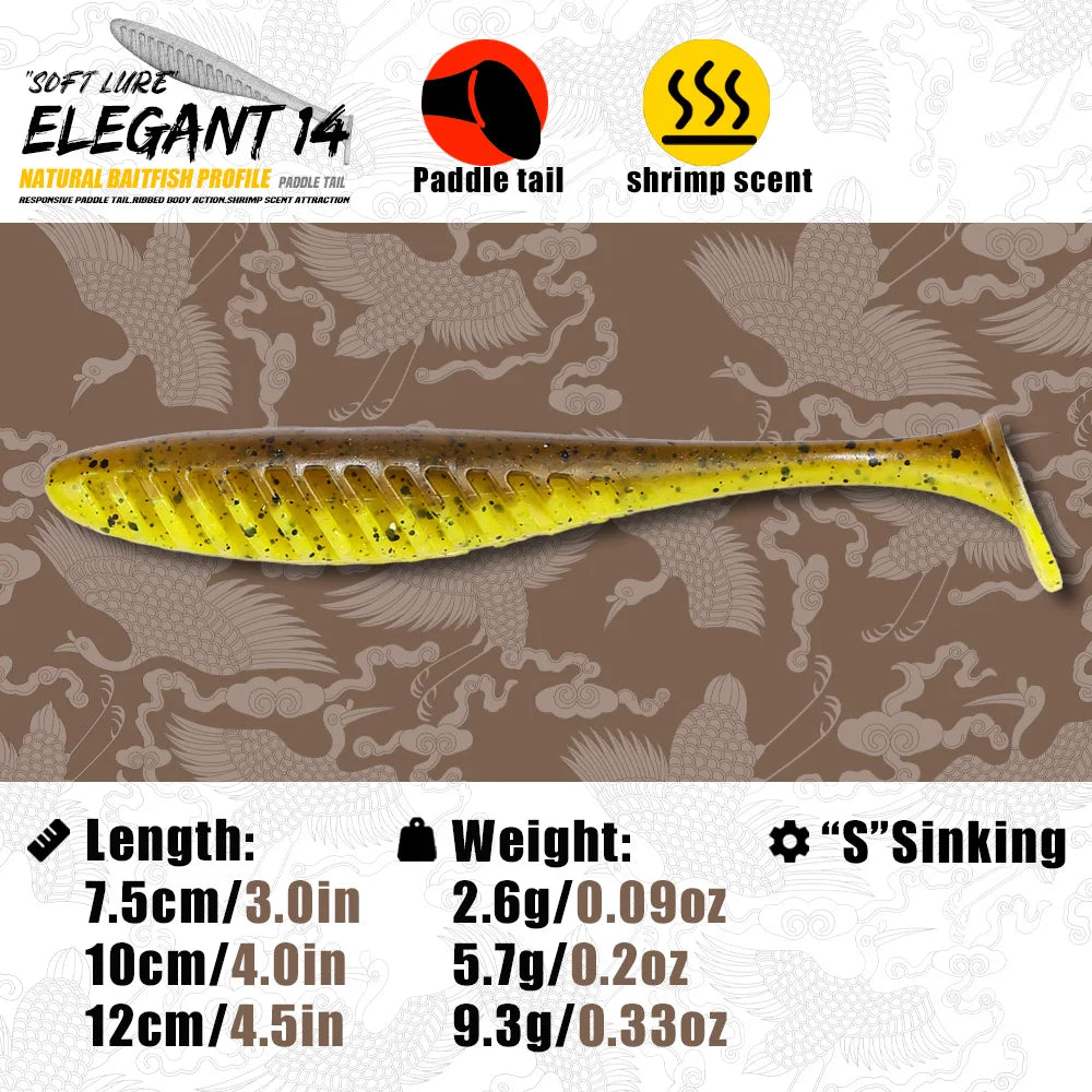 B&U Paddle Tail Swimbait – Shrimp Scent Ribbed Shad Bass Lure Soft Plastic Swimbait P3