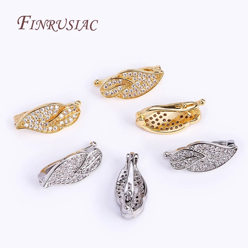 18K Gold Plated Leaf Pearl Clasp – Brass Zircon, 8×17.5mm Jewelry Clasp Finding P3
