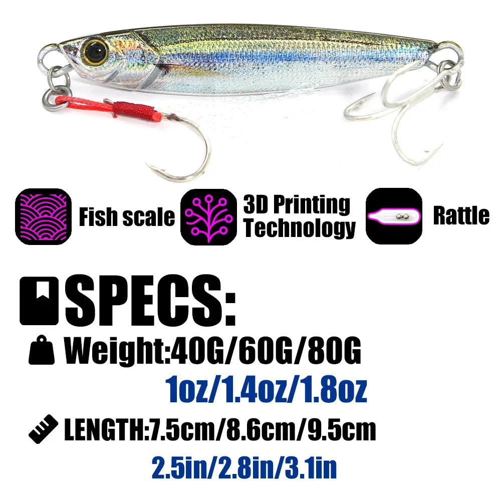 B&U Rattle Metal Jig 40g 60g 80g – Saltwater Fishing Lure Metal Fishing Jig P3