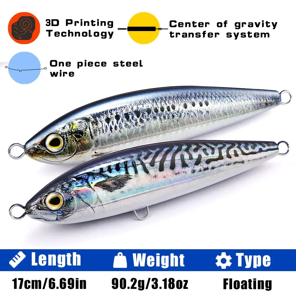 B&U 3D Printed Sea Stickbait Pencil Lure | GT Saltwater Topwater Topwater Fishing Lure P3