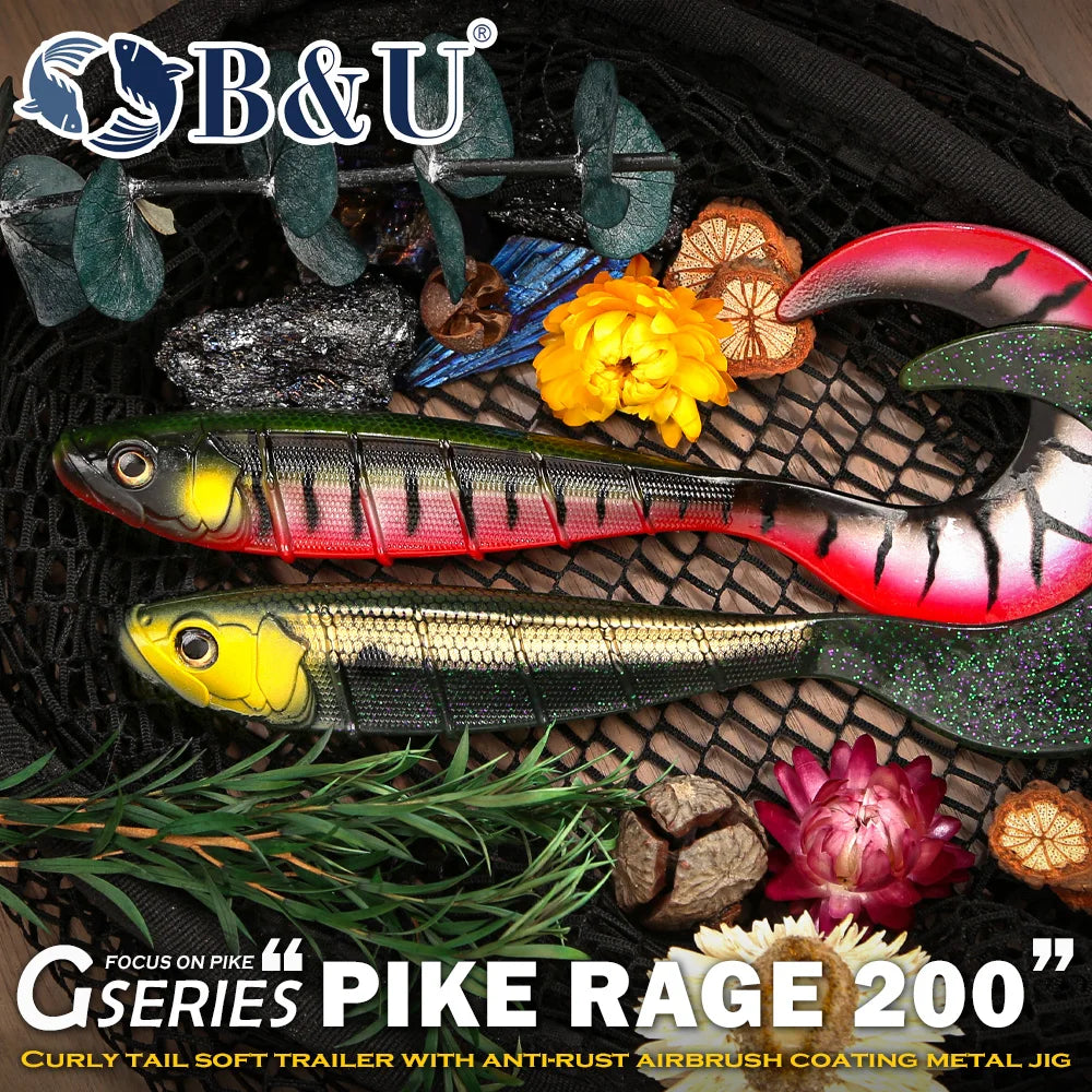 B&U 200mm Soft Curly Tail Swimbait – Pike Musky Bass Lure Soft Plastic Lure P3