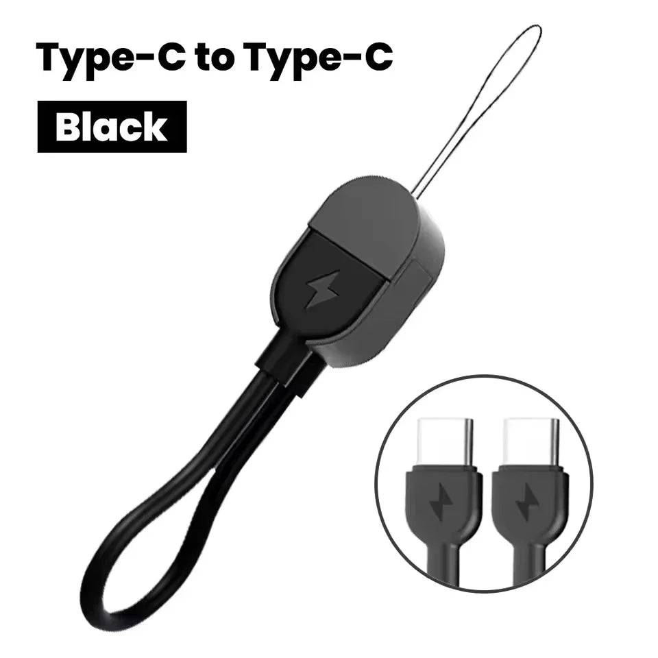 60W USB-C Short Keychain Cable 17cm | Fast Charge & Data USB-C Charging Cable P3 black