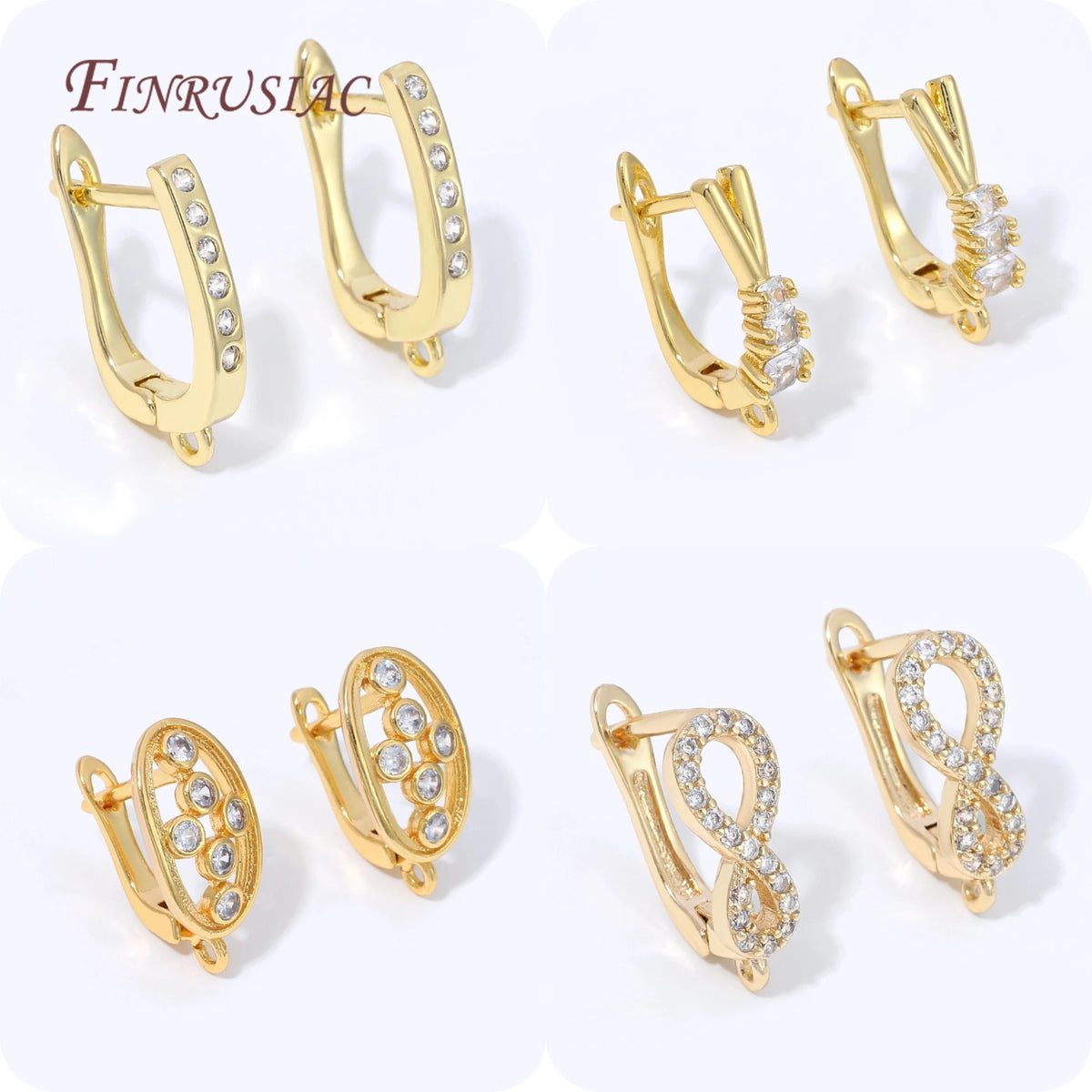18K Gold Plated CZ Leverback Earring Findings – DIY Huggie Base Earring Jewelry Findings P3