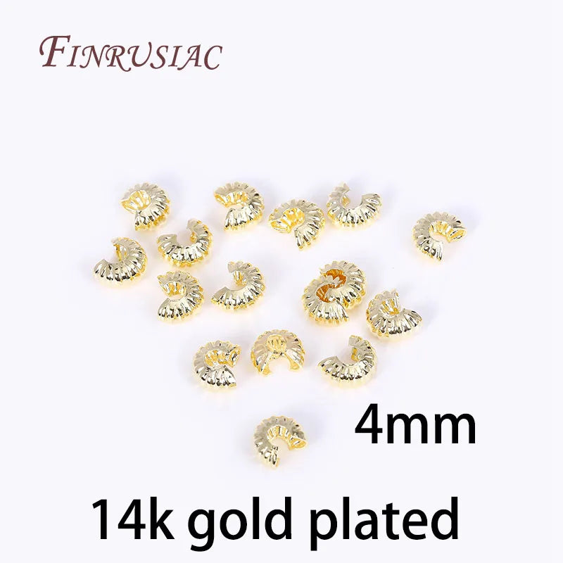 14K/18K Gold Plated 4mm Crimp Bead Covers | DIY Jewelry Findings Jewelry Findings P3 14K Real Gold Plated 50 Pieces