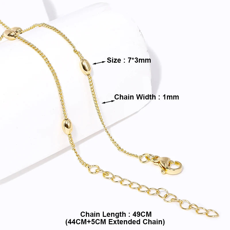 18K Gold Plated Rice Bead Chain Necklace 49CM | DIY Jewelry Beaded Chain Necklace P3 18K Real Gold Plated 2 Pieces