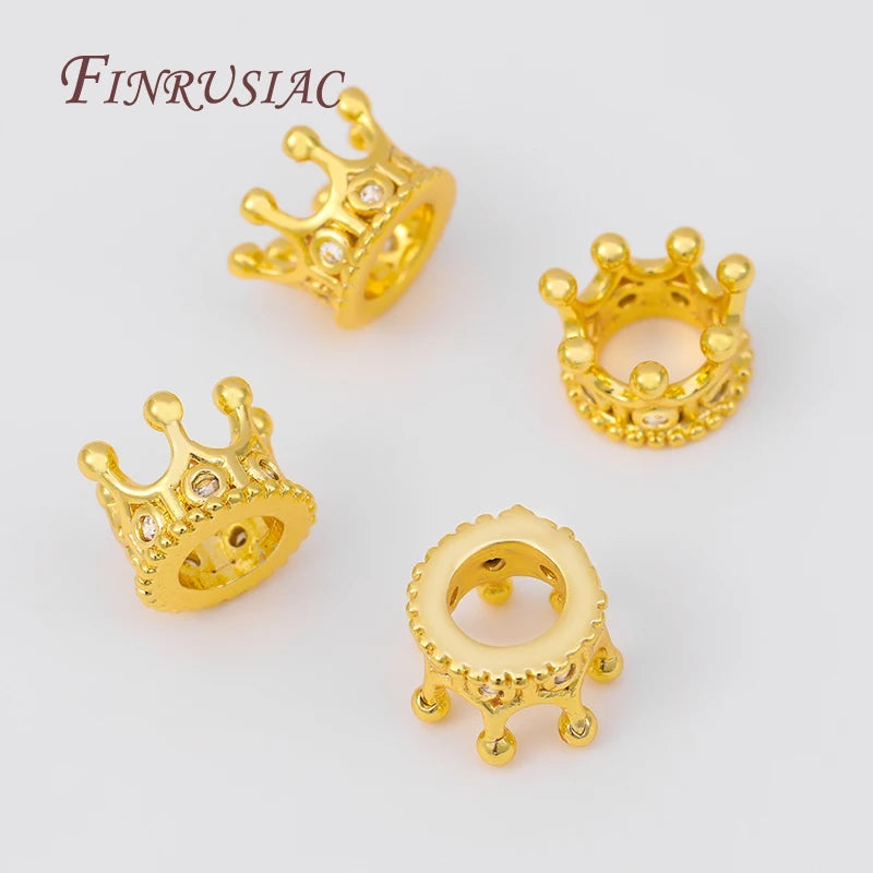 18K Gold Plated Zircon Crown Spacer Beads | Jewelry Making Jewelry Spacer Beads P3