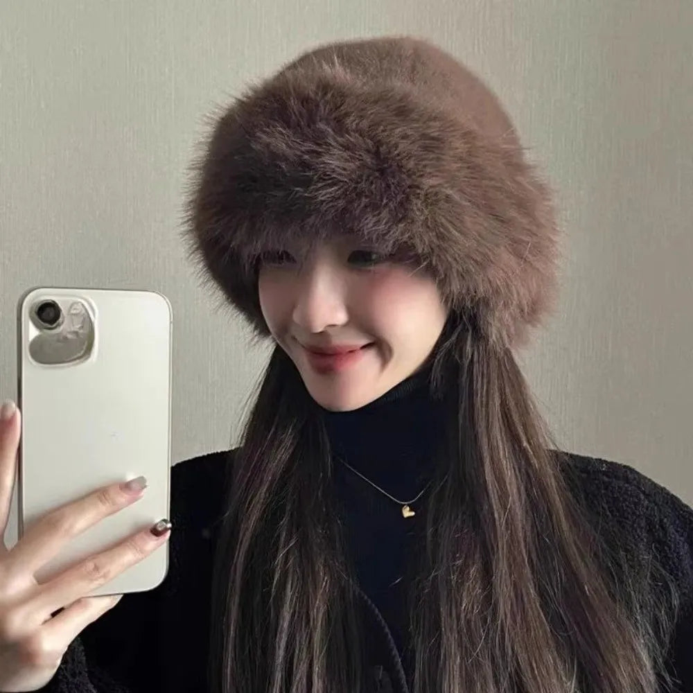 Fluffy Faux Fur Winter Hat – Plush Fisherman Panama Cap Winter Fur Hat P3