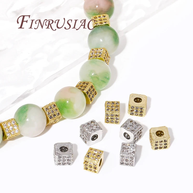 18K Gold Plated Brass Zircon Square Spacer Beads – DIY Jewelry Jewelry Spacer Beads P3