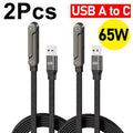 65W USB-C Fast Charging Cable with Foldable Phone Holder 2-in-1 USB-C Charging Cable P3 2 Pcs 1.5m