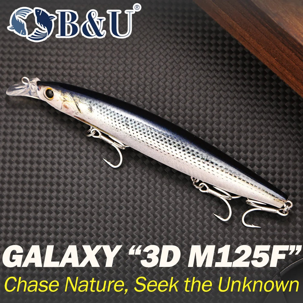 B&U Floating Minnow Lure – 3D Hard Bait with Treble Hooks Fishing Minnow Lure P3