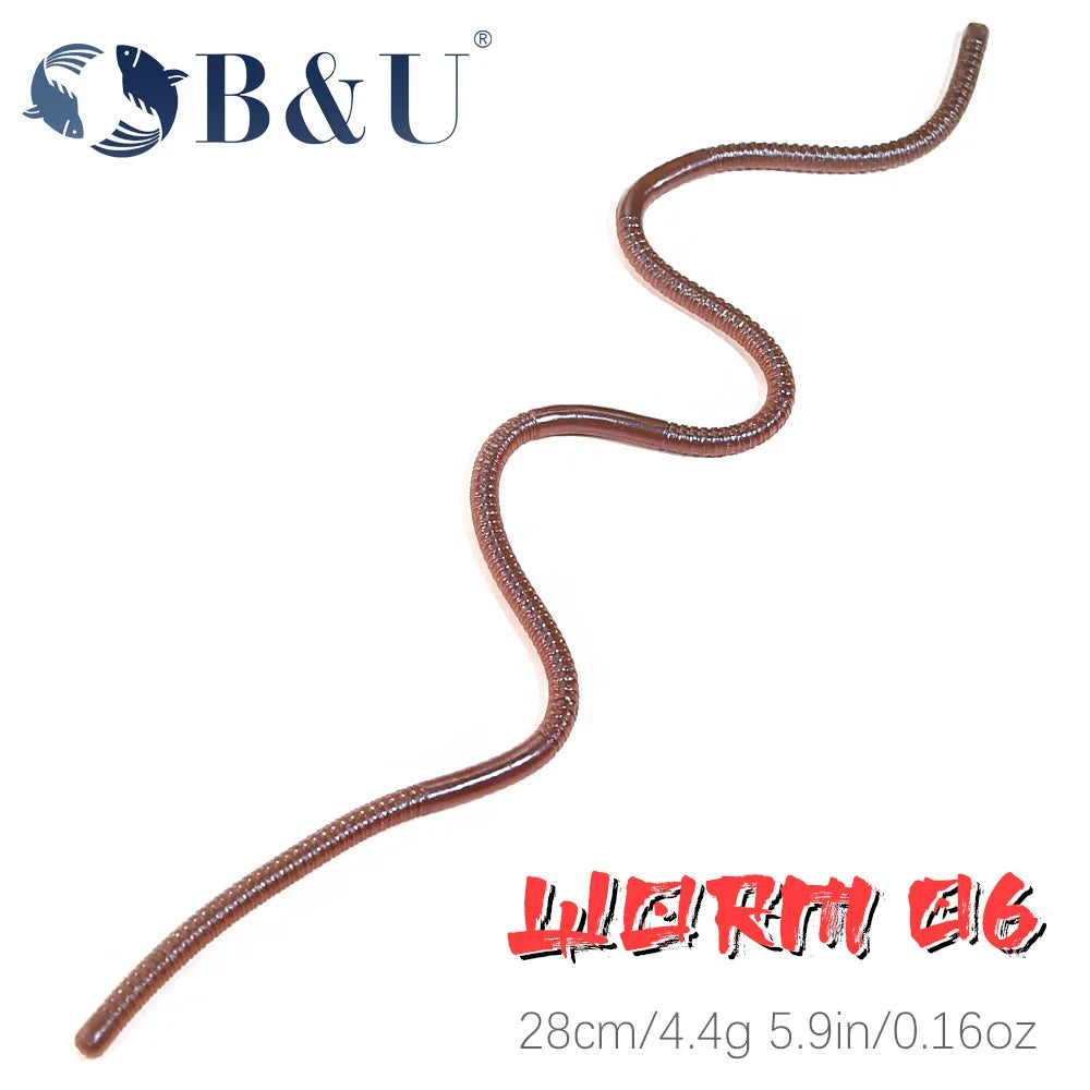 B&U 280mm Soft Earthworm Lure – Slow Sinking Bass Bait 6 Pack Soft Fishing Lure P3