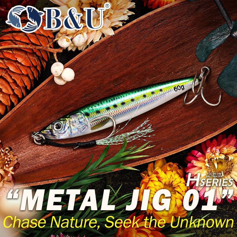 B&U UV Metal Jig Saltwater Shore Jigging Lure 30g 40g 60g Metal Jigging Lure P3